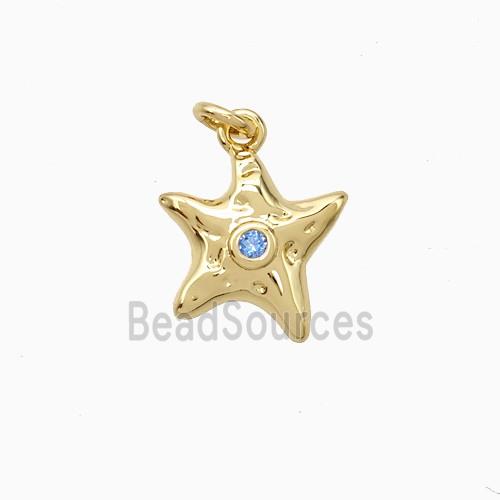 Copper Starfish Pendant Pave Zirconia Gold Plated