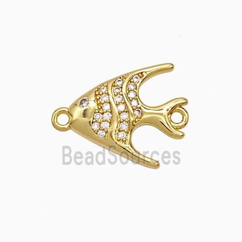 Copper Fish Connector Pave Zirconia Gold Plated
