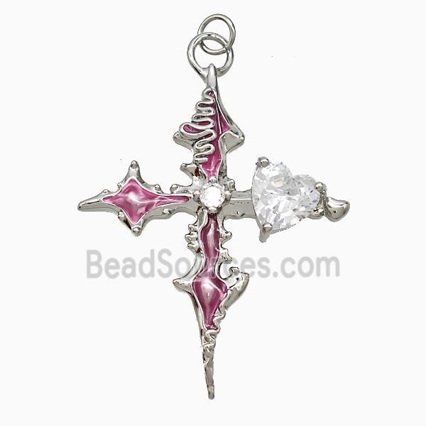 Copper Cross Pendant Pave Crystal Glass Platinum Plated