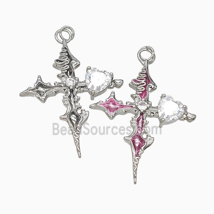 Copper Cross Pendant Pave Crystal Glass Platinum Plated Mixed