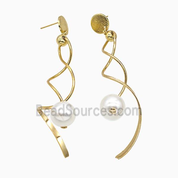 Copper Stud Earrings Pave Pearlized Resin Gold Plated