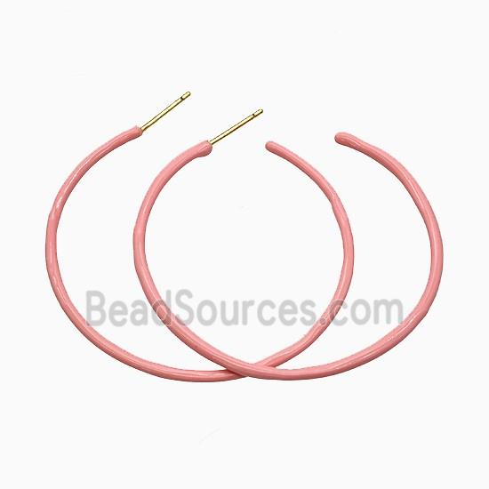 Copper Stud Earrings Pink Lacquered Gold Plated