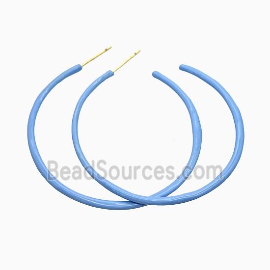 Copper Stud Earrings Blue Lacquered Gold Plated