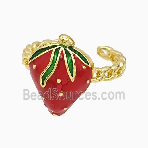 Copper Strawberry Rings Red Enamel Gold Plated