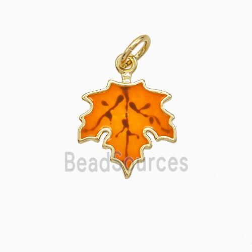 Copper Maple Leaf Pendant Orange Enamel Gold Plated