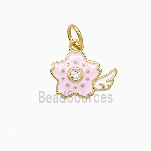 Copper Star Wings Pendant Pink Enamel Gold Plated