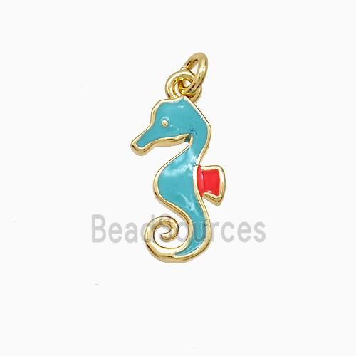 Copper Seahorse Pendant Teal Enamel Gold Plated