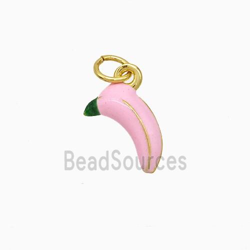 Copper Banana Pendant Pink Enamel Gold Plated