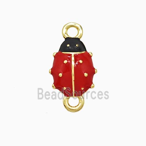 Copper Ladybug Connector Red Enamel Gold Plated