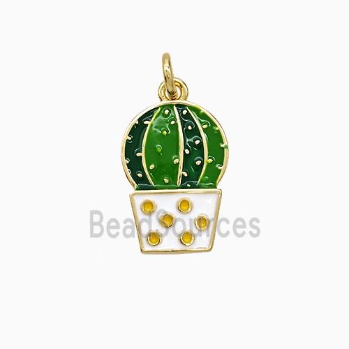 Copper Cactus Pendant Green Enamel Gold Plated