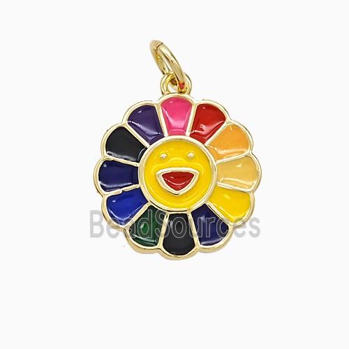 Copper Sunflower Pendant Multicolor Enamel Gold Plated