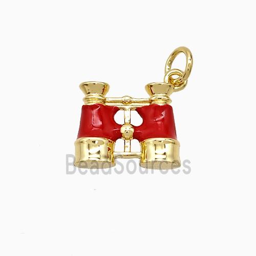 Copper Telescope Pendant Red Enamel Gold Plated