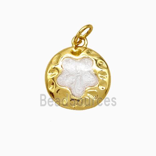 Copper Flower Pendant White Painted Gold Plated