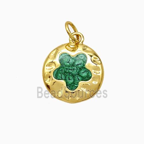 Copper Flower Pendant Green Painted Gold Plated