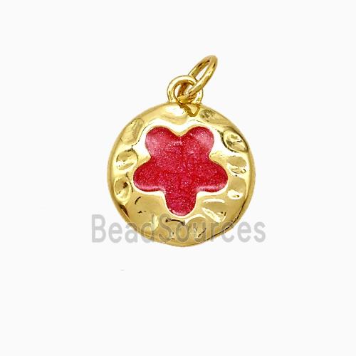 Copper Flower Pendant Red Painted Gold Plated