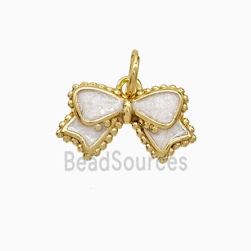 Copper Bowknot Pendant White Painted Gold Plated