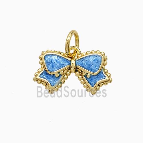 Copper Bowknot Pendant Blue Painted Gold Plated