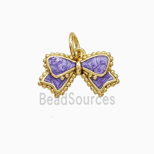 Copper Bowknot Pendant Purple Painted Gold Plated