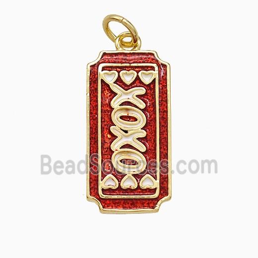 Copper XOXO Pendant Red Painted Gold Plated