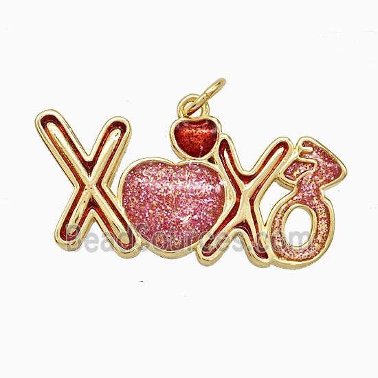 Copper XOXO Pendant Red Painted Gold Plated