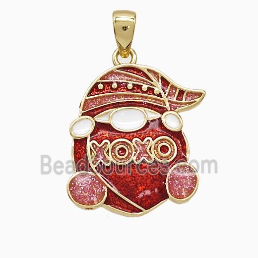 Santa Claus Charms Copper Pendant XOXO Red Painted Gold Plated