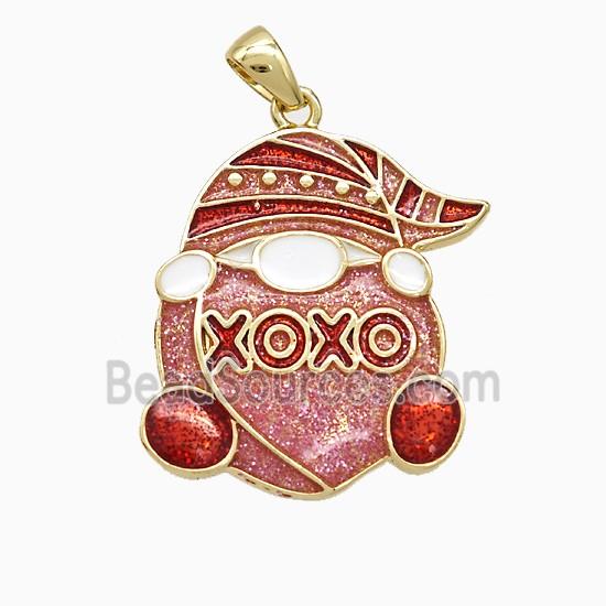 Santa Claus Charms Copper Pendant XOXO Red Painted Gold Plated