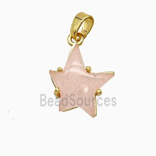 Pink Resin Star Pendant Copper Gold Plated