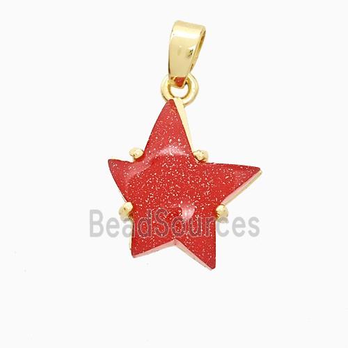 Red Resin Star Pendant Copper Gold Plated