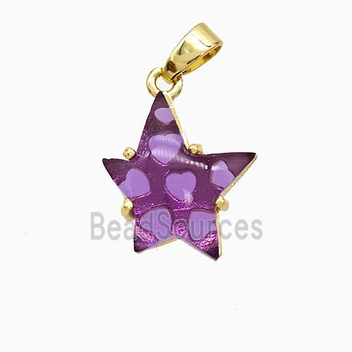 Purple Resin Star Pendant Copper Gold Plated Mixed