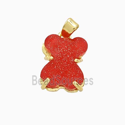 Red Resin Bear Pendant Copper Gold Plated