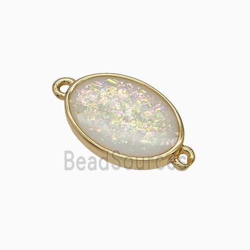 White Fire Opal Oval Connector Copper Gold Plated