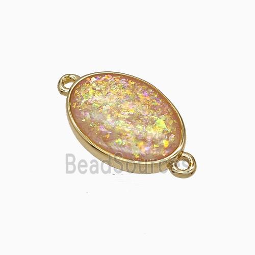 Pink Fire Opal Oval Connector Copper Gold Plated