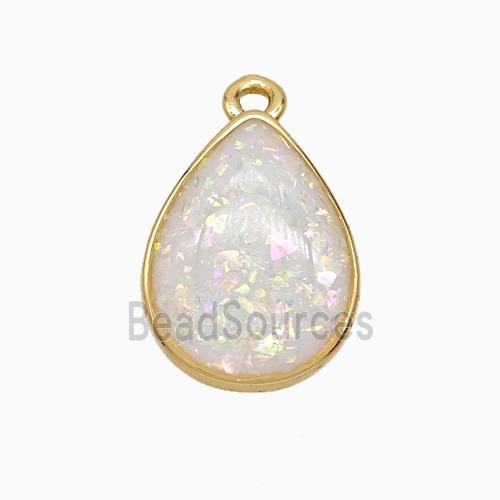 White Fire Opal Teardrop Pendant Copper Gold Plated