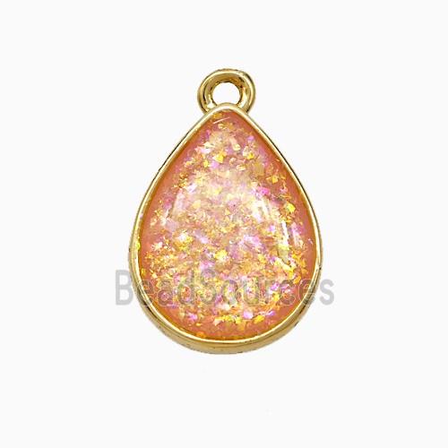 Pink Fire Opal Teardrop Pendant Copper Gold Plated