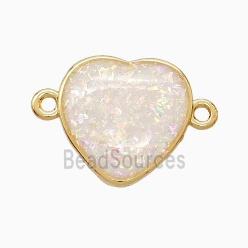 White Fire Opal Heart Connector Copper Gold Plated
