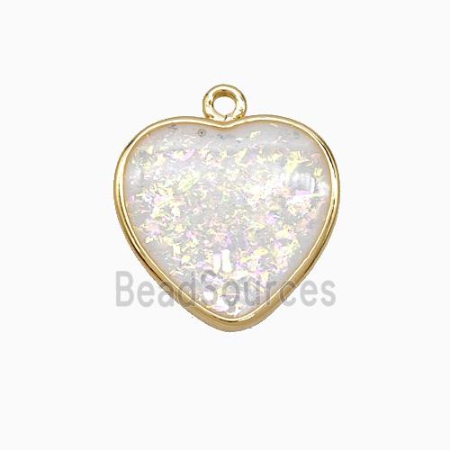 White Fire Opal Heart Pendant Copper Gold Plated