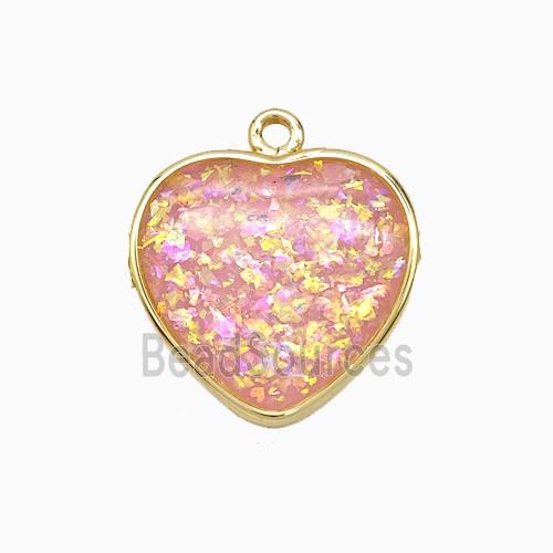 Pink Fire Opal Heart Pendant Copper Gold Plated