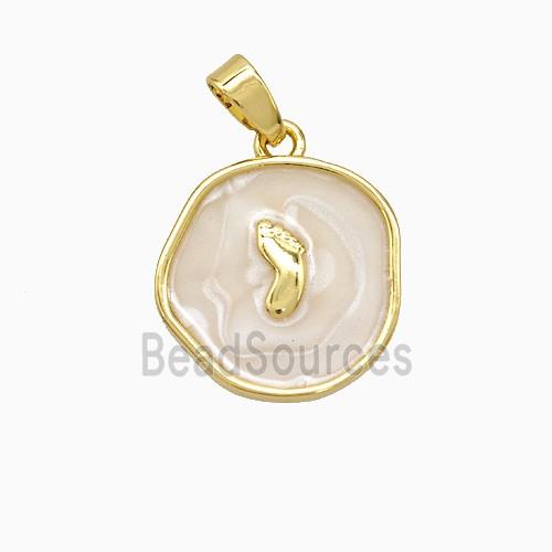 Copper Footprint Pendant White Painted Circle Gold Plated