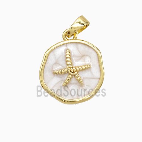Copper Starfish Pendant White Painted Circle Gold Plated