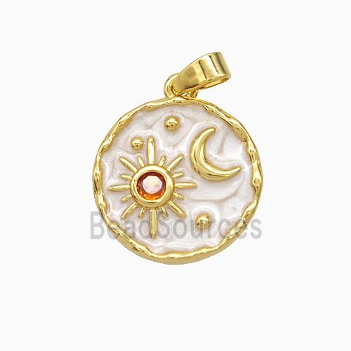 Copper Sun Moon Pendant White Painted Circle Gold Plated