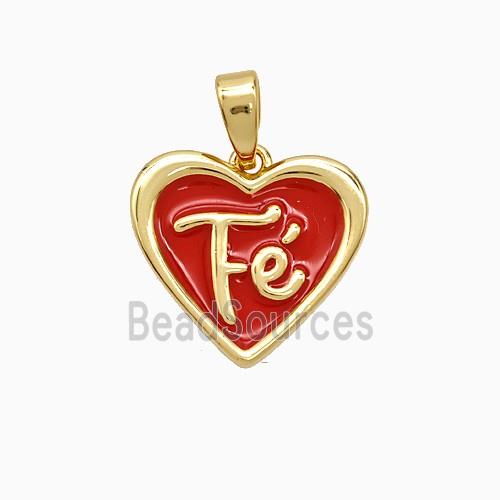 Copper Fe Heart Pendant Red Enamel Gold Plated