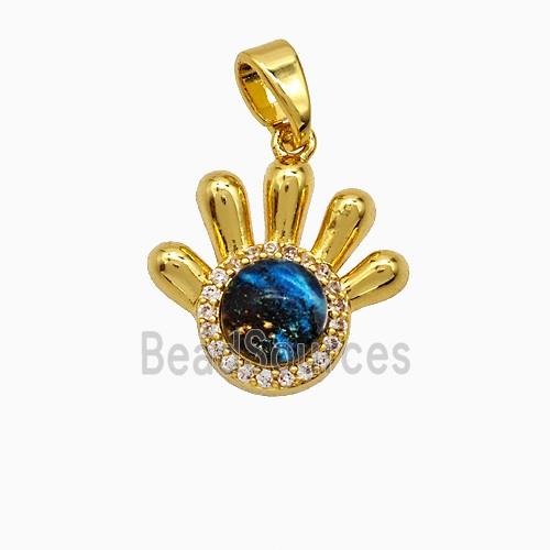 Copper Hand Pendant Pave Zirconia Resin Gold Plated