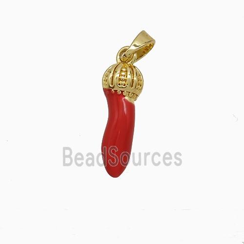 Copper Chili Pendant Red Enamel Gold Plated