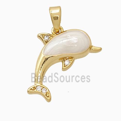Copper Dolphin Pendant White Enamel Gold Plated