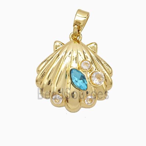 Copper Scallop Shell Pendant Pave Zirconia Gold Plated