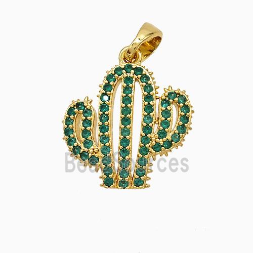 Copper Cactus Pendant Pave Zirconia Gold Plated