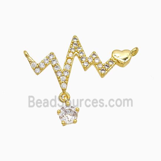 Copper Heartbeat Pendant Pave Zirconia 2loops Gold Plated