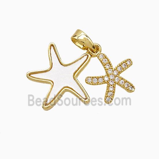 Copper Starfish Pendant Pave Zirconia Shell Gold Plated