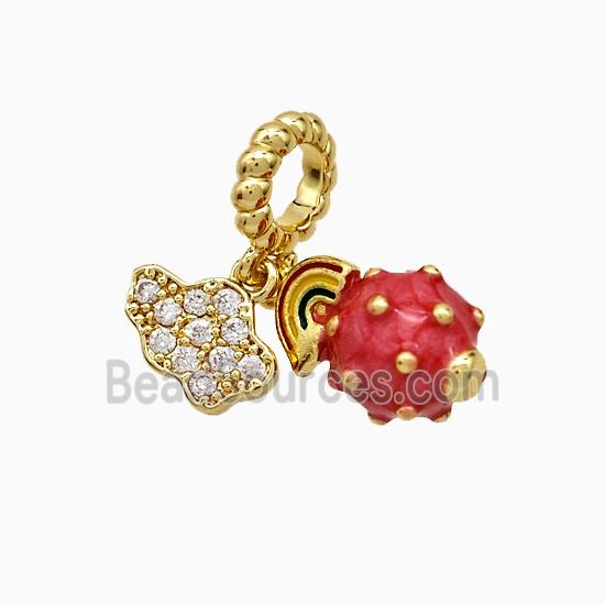 Copper Pitaya Pendant Pave Zirconia Red Enamel Gold Plated