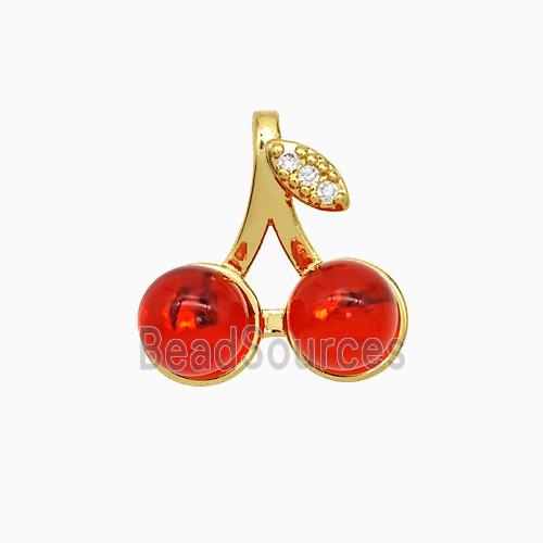 Copper Cherry Pendant Pave Crystal Glass Gold Plated